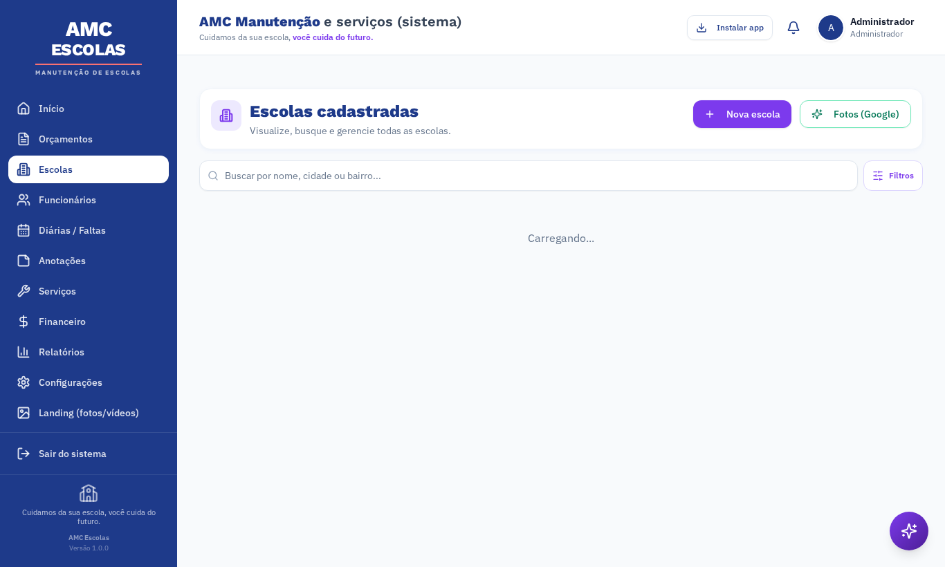 Gerenciamento de escolas com fotos reais via Google Places.